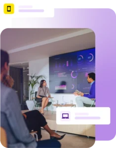 Conference stage interview between man and lady