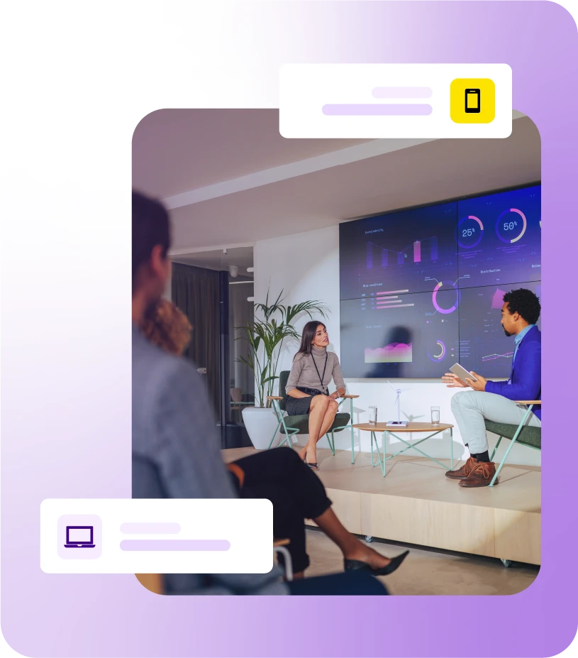 Conference stage interview between man and lady