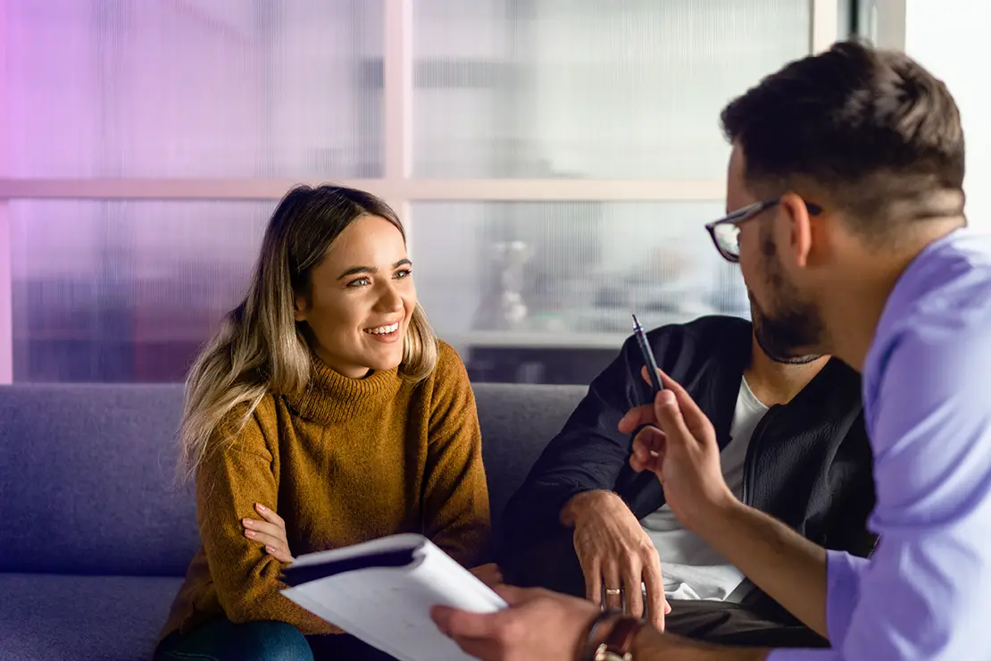 Lady and man talking
