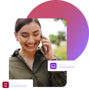 Lady walking outdoors on a call with a mobile phone smiling