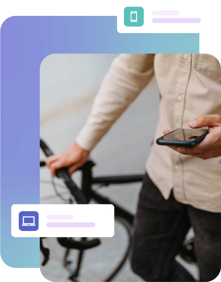 Cyclist looking at mobile phone